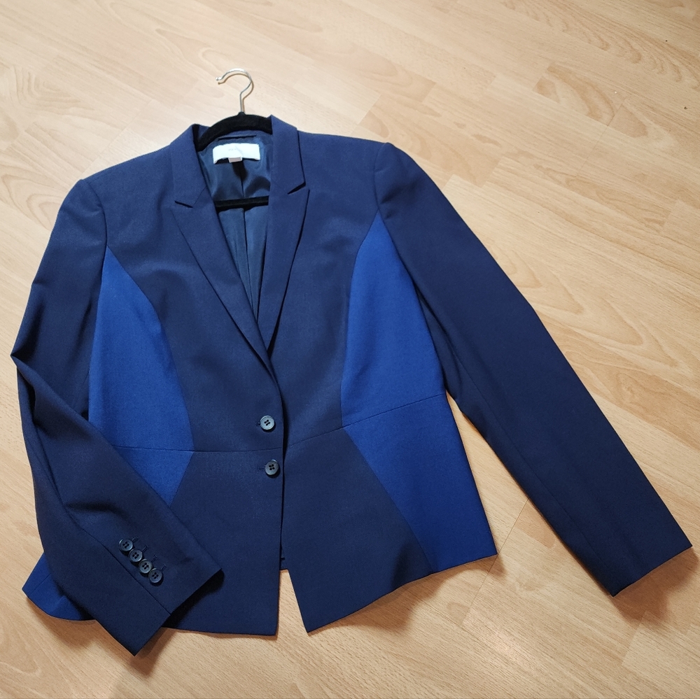 Boss Virgin Wool-Blend Blue 2-toned Colorblock Blazer Jacket Women's Size 12